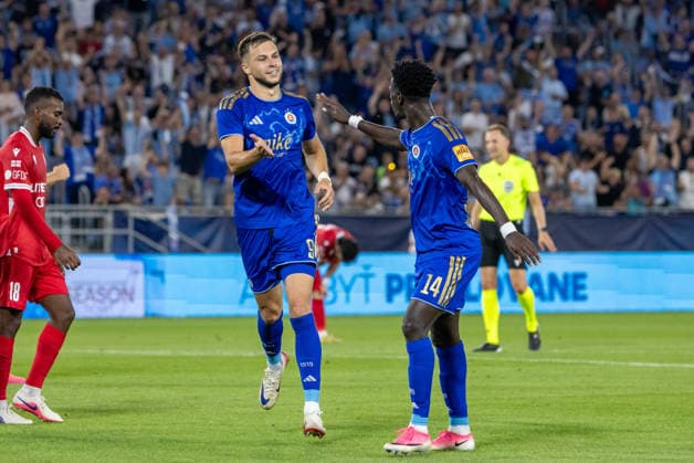 Mykola Kukharevych of SK Slovan Bratislava and Alasana Yirajang of SK Slovan Bratislava seen during UEFA Champions league second qualifying round game between teams of SK Slovan Bratislava and Iberia 1999 Tbilisi (Dominika Kortvelyesiova Ball Raw Images) Bratislava Tehelne Pole stadium Slovakia Copyright: xDominikaxKortvelyesiovax DKOR8643