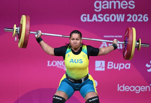 COM26 WEIGHTLIFTING, Eileen Cikamatana of Australia competes during the Womens 86kg Weightlifting Final during the Glasgow 2026 Commonwealth Games at the SEC Armadillo in Glasgow, Scotland, Wednesday, July 29, 2026. ( NO ARCHIVING, EDITORIAL USE ONLY Glasgow Scotland United Kingdom  Copyright: xLUKASxCOCHx 20260730136768559617