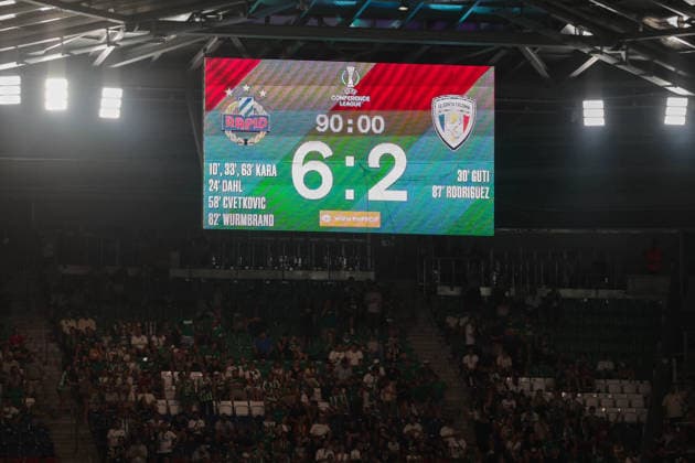 SOCCER - UEFA ECL, Rapid vs Coloma VIENNA,AUSTRIA,29.JUL.26 - SOCCER - UEFA Conference League, qualification, SK Rapid Wien vs FC Santa Coloma. Image shows the final scoreboard.  GEPAxpictures xDavidxBitzan