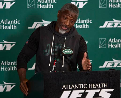 New York Jets head coach Aaron Glenn during press conference, PK, Pressekonferenz during training camp at the Atlantic Health Jets Training Center, Florham Park, New Jersey. CSM Florham Park United States - ZUMAc04_ 20260729_zma_c04_021 Copyright: xDuncanxWilliamsx
