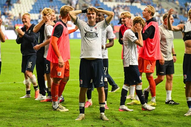 PoznaÅ 29.07.2026. Football UEFA Champions League Qualifying Second Round. Season 2026 2027 match between Lech Poznan and Aarhus GF in Poznan, Poland --- Liga Mistrzow druga runda eliminacji sezon 2026 2027 mecz Lech PoznaÅ - Aarhus GF Persons Shown : Magnus Knudsen radosc celebration Fot. Antoni Dec Arena Akcji NEWSPIX.PL --- newspix.pl 
