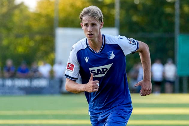 Max Moerstedt (Hoffenheim, 9), Einzelbild, Einzelfoto, Aktion, Action, 29.07.2026, Zuzenhausen (Deutschland), Fussball, Testspiel, TSG 1899 Hoffenheim - Holstein Kiel, DFB DFL REGULATIONS PROHIBIT ANY USE OF PHOTOGRAPHS AS IMAGE SEQUENCES AND OR QUASI-VIDEO. *** Max Moerstedt Hoffenheim, 9, Single Image, Single Photo, Action, July 29, 2026, Zuzenhausen, Germany, soccer, friendly match, TSG 1899 Hoffenheim vs. Holstein Kiel, DFB and DFL regulations prohibit any use of photographs as image sequences and or quasi-video xozx