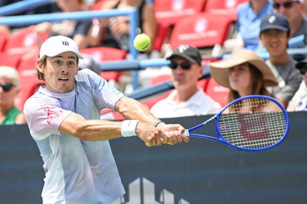 July 29, 2026, Washington, D.C, U.S: ALEX DE MINAUR hits a backhand during his match against Stefanos Tsitsipas at the Rock Creek Tennis Center. Tennis 2026 - Mubadala Open  - ZUMAg196 20260729_zap_g196_004 Copyright: xKylexGustafsonx