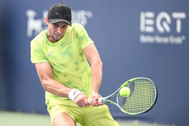 July 29, 2026, Washington, D.C, U.S: ALEKSANDER VUKIC hits a backhand during his match against Lorenzo Musetti at the Rock Creek Tennis Center. Washington U.S - ZUMAg196 20260729_zap_g196_048 Copyright: xKylexGustafsonx