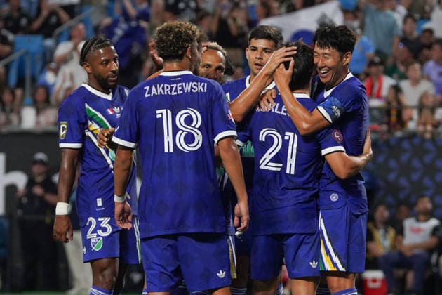 Son Heung-Min (R) of MLS, Fussball Herren, USA All Stars celebrates after scoring during the Major League Soccer All-Star Game between MLS All Stars and Liga MX All-Stars at Bank of America stadium in Charlotte, USA, 29 jULY 2026. All-Star Game: MLS All Stars vs. Liga MX All-Stars !ACHTUNG: NUR REDAKTIONELLE NUTZUNG!  Copyright: xKennethxFernandezx GR4013 20260730-55021027031_1