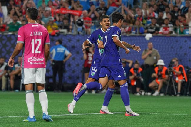 Son Heung-Min (R) of MLS, Fussball Herren, USA All Stars celebrates after scoring during the Major League Soccer All-Star Game between MLS All Stars and Liga MX All-Stars at Bank of America stadium in Charlotte, USA, 29 jULY 2026. All-Star Game: MLS All Stars vs. Liga MX All-Stars !ACHTUNG: NUR REDAKTIONELLE NUTZUNG!  Copyright: xKennethxFernandezx GR4011 20260730-55021027037_1