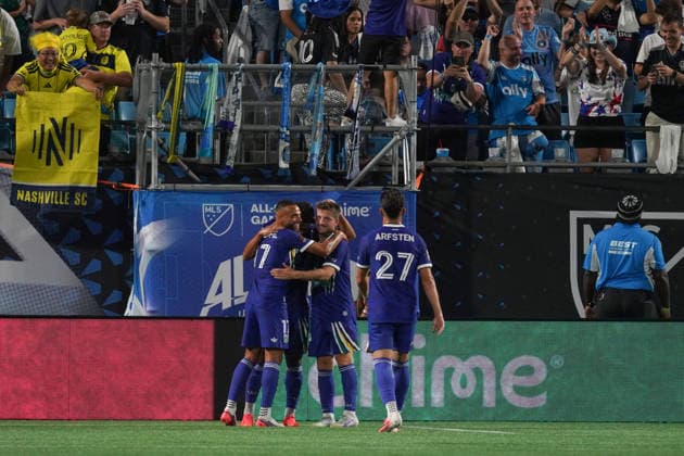 Players of MLS, Fussball Herren, USA All Stars celebrate a goal by Evander Da Silva Ferreira during the Major League Soccer All-Star Game between MLS All Stars and Liga MX All-Stars at Bank of America stadium in Charlotte, USA, 29 jULY 2026. All-Star Game: MLS All Stars vs. Liga MX All-Stars !ACHTUNG: NUR REDAKTIONELLE NUTZUNG!  Copyright: xKennethxFernandezx GR4024 20260730-55021027306_1