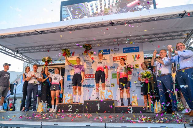 wels, austria, 29 july 2026, bicycle race welser innenstadtkriterium, awarding ceremony women s race *** Wels, Österreich, 29. Juli 2026, Radrennen Welser Innenstadtkriterium , Siegerehrung des Frauenrennens Copyright: xx
