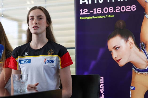 Frankfurt am Main, July 30, 2026: Darja Varfolomeev (TSV Schmiden) during a media day from Deutscher Turner-Bund (DTB) ahead of the Rhythmic gymnastics, Rhythmische Sportgymnastik, RSG World Championships at Festhalle Frankfurt (Aug. 12 16.2026) *** Frankfurt am Main, July 30, 2026: Darja Varfolomeev of TSV Schmiden during a media day hosted by the German Gymnastics Federation (DTB) ahead of the Rhythmic Gymnastics World Championships at the Festhalle Frankfurt, August 12–16, 2026 Copyright: HMBxMedia JoaquimxFerreira