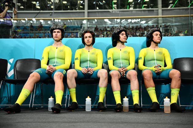 Glasgow 2026 Commonwealth Games Picture by Olly Hassell SWpix.com - 30 07 2026 - Glasgow 2026 Commonwealth Games - Track cycling, Rad, Radsport, Bahnrad, Bahn and Para Track Cycling - Sir Chris Hoy Velodrome, Glasgow, Scotland - Women s 4000m Team Pursuit Qualifying - Sophie Edwards, Claudia Marcks, Alyssa Polites, Felicity Wilson-Haffenden of Australia Glasgow Sir Chris Hoy Velodrome Scotland Copyright: x xSWpix.comx(t axPhotographyxHubxLtd)xOllyxHassell SWpix.comx SWP-3030-15906