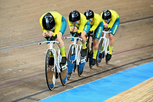 Glasgow 2026 Commonwealth Games Picture by Olly Hassell SWpix.com - 30 07 2026 - Glasgow 2026 Commonwealth Games - Track cycling, Rad, Radsport, Bahnrad, Bahn and Para Track Cycling - Sir Chris Hoy Velodrome, Glasgow, Scotland - Women s 4000m Team Pursuit Qualifying - Sophie Edwards, Claudia Marcks, Alyssa Polites, Felicity Wilson-Haffenden of Australia Glasgow Sir Chris Hoy Velodrome Scotland Copyright: x xSWpix.comx(t axPhotographyxHubxLtd)xOllyxHassell SWpix.comx SWP-3030-15932