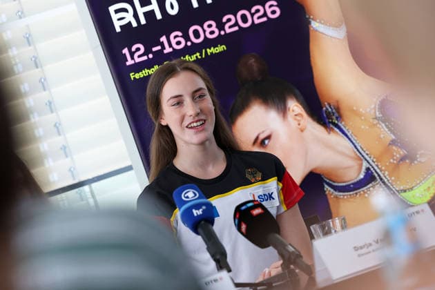 Frankfurt am Main, July 30, 2026: Darja Varfolomeev (TSV Schmiden) during a media day from Deutscher Turner-Bund (DTB) ahead of the Rhythmic gymnastics, Rhythmische Sportgymnastik, RSG World Championships at Festhalle Frankfurt (Aug. 12 16.2026) *** Frankfurt am Main, July 30, 2026: Darja Varfolomeev of TSV Schmiden during a media day organized by the German Gymnastics Federation (DTB) ahead of the Rhythmic Gymnastics World Championships at the Festhalle Frankfurt, August 12–16, 2026 Copyright: HMBxMedia JoaquimxFerreira