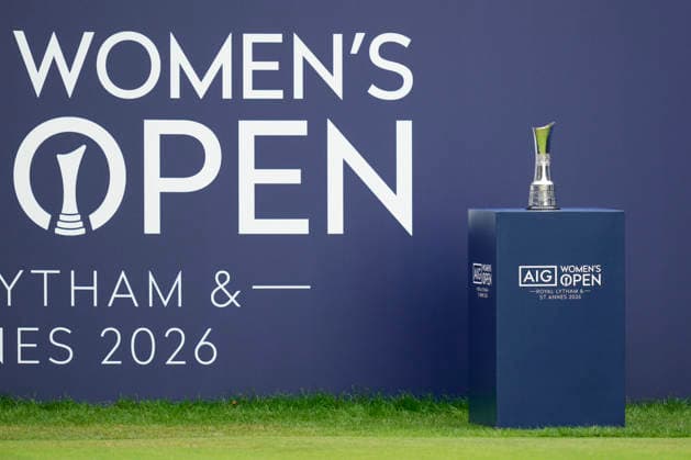 LYTHAM, ENGLAND - JULY 30: The AIG British Women™s Open trophy on display on the 1st tee during Round 1 at the 50th AIG Women™s Open Championship at the Royal Lytham and St Anne™s Golf Club, Lytham on July 30, 2026 in Lancashire, England The 50th AIG Women™s Open Championship