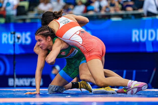 U17, U 17 Wrestling World Championships 53kg WW - Marlee Jade Solomon (USA) df. Mariia Zhytovoz (HUN) *** U17 Wrestling World Championships, 53 kg WW: Marlee Jade Solomon (USA) defeated Mariia Zhytovoz (HUN) by fall Copyright: xUnitedxWorldxWrestlingx xAmirrezx UWW-U17-WC-BAKU-2026