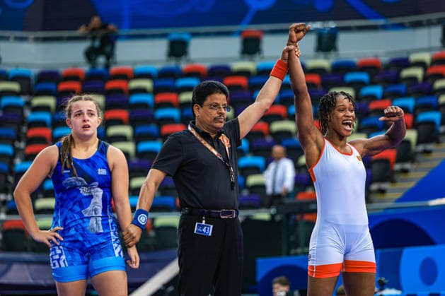 U17, U 17 Wrestling World Championships 61kg WW - Mariama Foula Kaba (GUI) df. Eleni Ntounia (GRE) *** U17 Wrestling World Championships, 61 kg, Women s Weight Class: Mariama Foula Kaba (GUI) defeated Eleni Ntounia (GRE) Copyright: xUnitedxWorldxWrestlingx xAmirrezx UWW-U17-WC-BAKU-2026