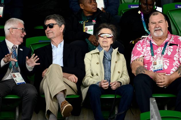 Sport Bilder des Tages COM26 ATHLETICS, Princess Anne and her husband Sir Tim Lawrence (second left) attend the athletics during the Glasgow 2026 Commonwealth Games at EDF Scotstoun Stadium in Glasgow, Scotland, Thursday, July 30, 2026. ( NO ARCHIVING, EDITORIAL USE ONLY Glasgow Scotland United Kingdom  Copyright: xJOELxCARRETTx 20260730140247939472