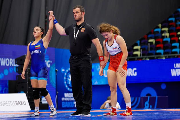 U17, U 17 Wrestling World Championships 53kg WW - Alejandra Serrano Roa (COL) df. Miriam Misakova (SVK) *** U17 Wrestling World Championships, 53 kg, WW: Alejandra Serrano Roa (COL) def. Miriam Misakova (SVK) Copyright: xKostadinxAndonovx UWW-U17-WC-BAKU-2026