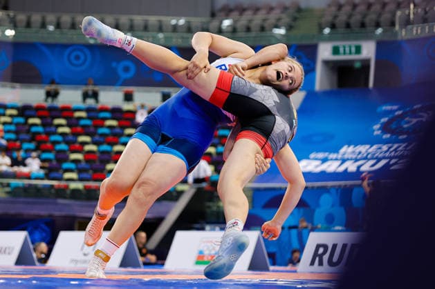 U17, U 17 Wrestling World Championships 69kg WW - Polina Efimova (RUS) df. Khadisha Flyuk (KAZ) *** U17 Wrestling World Championships, 69 kg WW: Polina Efimova (RUS) defeated Khadisha Flyuk (KAZ) by decision Copyright: xKostadinxAndonovx UWW-U17-WC-BAKU-2026