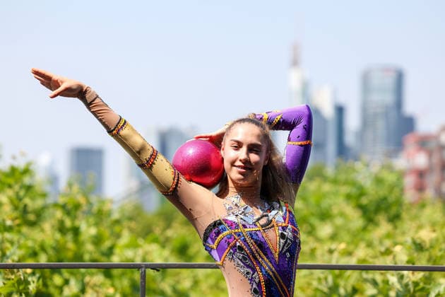 Frankfurt am Main, July 30, 2026: Anna-Maria Shatokhin (TSV Schmiden) in action during a media day from Deutscher Turner-Bund (DTB) ahead of the Rhythmic gymnastics, Rhythmische Sportgymnastik, RSG World Championships at Festhalle Frankfurt (Aug. 12 16.2026) *** Frankfurt am Main, July 30, 2026: Anna Maria Shatokhin of TSV Schmiden in action during a media day organized by the German Gymnastics Federation (DTB) ahead of the Rhythmic Gymnastics World Championships at the Festhalle Frankfurt, August 12–16, 2026 Copyright: HMBxMedia JoaquimxFerreira