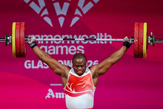 RECORD DATE NOT STATED 30th July 2026; Glasgow, Scotland; 2026 Commonwealth Games, Day Eight; Mens 110kg Weightlifting, Cyrille Tchatchet II (ENG) in the snatch RogerxEvans