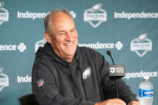 July 30, 2026, Philadelphia, Pennsylvania, United States: Defensive coordinator VIC FANGIO speaking to the media at the Eagles training camp held at the Jefferson Health Complex in Philadelphia Pa Philadelphia United States - ZUMArf1_ 20260730_zaf_rf1_002 Copyright: xRickyxFitchettx
