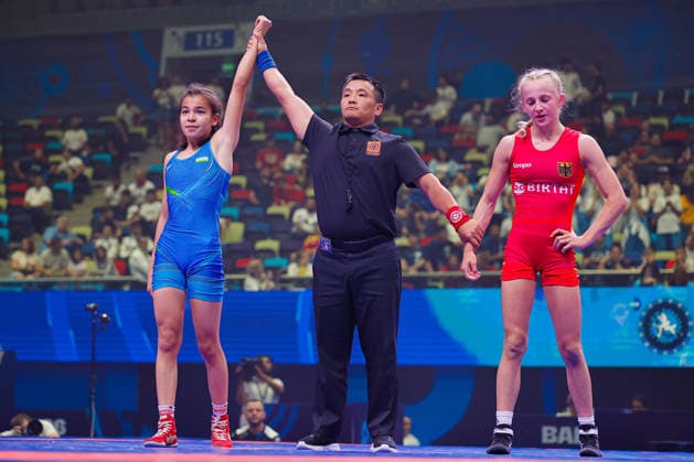 U17, U 17 Wrestling World Championships 43kg WW - Mukhlisa Masharipova (UZB) df. Finja Viviane Strauch (GER) *** U17 Wrestling World Championships, 43 kg WW: Mukhlisa Masharipova (UZB) def. Finja Viviane Strauch (GER) Copyright: xKostadinxAndonovx UWW-U17-WC-BAKU-2026