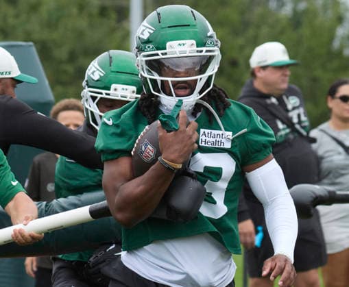 New York Jet wide receiver Omar Cooper Jr. (83) during training camp at the Atlantic Health Jets Training Center, Florham Park, New Jersey. CSM NFL, American Football Herren, USA 2026: NY Jets Training Camp JUL 30  - ZUMAc04_ 20260730_zma_c04_015 Copyright: xDuncanxWilliamsx