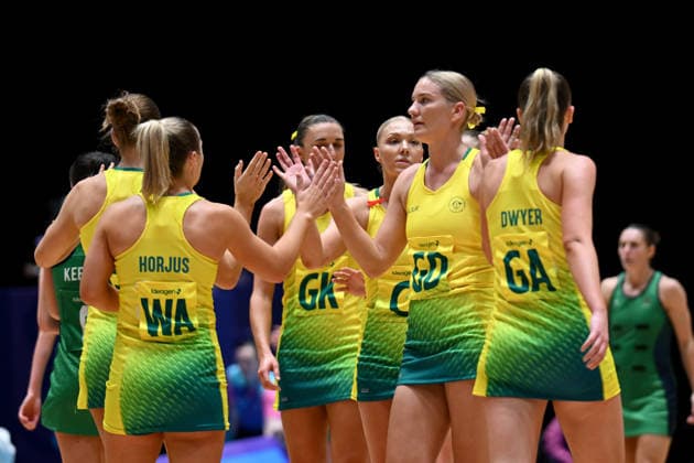 COM26 NETBALL, Australia come together at the break during the Preliminary Round Pool A netball match between Australia and Northern Ireland at the Glasgow 2026 Commonwealth Games at The Hydro in Glasgow, Scotland, Thursday, July 30, 2026. ( NO ARCHIVING, EDITORIAL USE ONLY Glasgow United Kingdom  Copyright: xLUKASxCOCHx 20260731188342723213