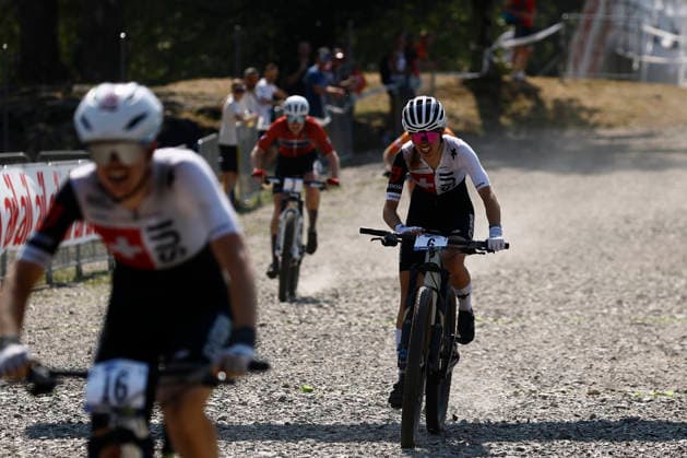 30.07.2026, Monteceneri, Monte Ceneri, 2026 UEC MTB European Championship, EM, Europameisterschaft XCC Women U23 s Final (cross country short track) Elina Benoit 6 (SUI) arriving in second position Monteceneri Monte Ceneri Ticino Switzerland *** July 30, 2026, Monteceneri, Monte Ceneri, 2026 UEC MTB European Championship XCC Women U23 Final, cross-country short track: Elina Benoit (6, SUI) finishes in second place, Monteceneri, Monte Ceneri, Ticino, Switzerland Copyright: xJustPictures.ch FrancescoxMinghettix jp-en-FrMi-_NG_1500