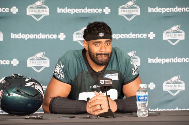 July 30, 2026, Philadelphia, Pennsylvania, United States: Philadelphia Eagles LT JORDAN MAILATA (68) speaks to the media at the Eagles training camp held at the Jefferson Health Complex in Philadelphia Pa Philadelphia United States - ZUMArf1_ 20260730_zaf_rf1_025 Copyright: xRickyxFitchettx