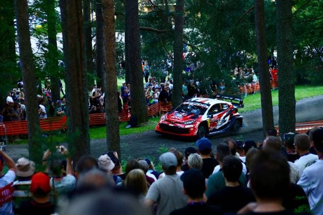 July 30, 2026, Jyvaskyla, Uusimaa, Finland: Sebastien Ogier and co-driver Julien Ingrassia drive their Toyota GR Yaris Rally1 Hybrid car past spectators during SS1 Harju street stage at Secto Rally Finland WRC, Motorsport Rallye, WM Secto Rally Finland 2026  - ZUMAj303 20260730_zip_j303_010 Copyright: xJanixHakalax