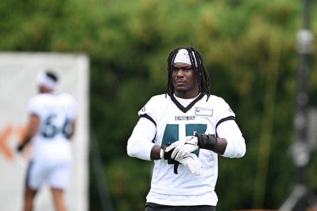 PHILADELPHIA, PA - JULY 30: Philadelphia Eagles linebacker Deontae Lawson 47 is shown during the Philadelphia Eagles training camp on July 30th, 2026 at Jefferson Health Training Complex in Philadelphia, PA. (Photo by Terence Lewis Icon Sportswire) NFL, American Football Herren, USA JUL 30 Eagles Training Camp EDITORIAL USE ONLY Icon260730002