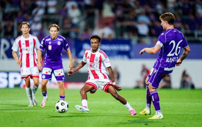 SOCCER - UEFA ECL, A.Wien vs Liepaja VIENNA,AUSTRIA,30.JUL.26 - SOCCER - UEFA Conference League, qualification, Austria Wien vs FK Liepaja. Image shows Amar Haidara (Liepaja).  GEPAxpictures xEdgarxEisner