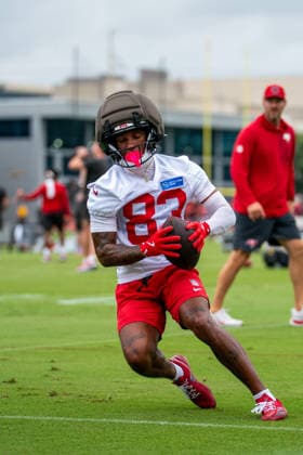 July 30, 2026, Tampa, Florida, U.S.A: Tampa Bay Buccaneers wide receiver No. 83 Eric Rivers Jr. pivots after making the catch in training camp practice at the AdventHealth Training Center in Tampa Tampa U.S.A - ZUMAc282 20260730_zsp_c282_002 Copyright: xJustinxColenx