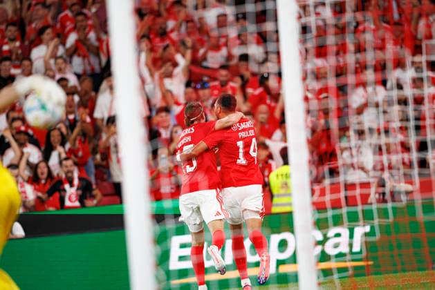 Vangelis Pavlidis seen celebrating after scoring goal during UEFA Europa League qualifying game between teams of SL Benfica and St. Gallen (Maciej Rogowski Ball Raw Images PT) Lisbon Estadio Da Luz Portugal Copyright: xMaciejxRogowskix maciejrogowski_slbenfica_stgallen_2627-5