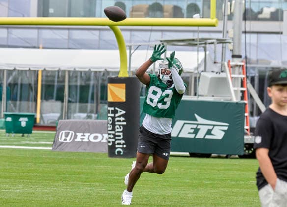 NFL, American Football Herren, USA 2026: NY Jets Training Camp JUL 30 New York Jet wide receiver Omar Cooper Jr. (83) during training camp at the Atlantic Health Jets Training Center, Florham Park, New Jersey. Duncan Williams CSM (Credit Image: Duncan Williams Cal Media) Florham Park New Jersey United States EDITORIAL USE ONLY Copyright: xx ZUMA-20260730_zma_c04_030.jpg DuncanxWilliamsx csmphotothree507159