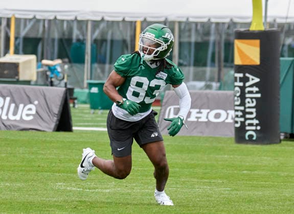 NFL, American Football Herren, USA 2026: NY Jets Training Camp JUL 30 New York Jet wide receiver Omar Cooper Jr. (83) during training camp at the Atlantic Health Jets Training Center, Florham Park, New Jersey. Duncan Williams CSM (Credit Image: Duncan Williams Cal Media) Florham Park New Jersey United States EDITORIAL USE ONLY Copyright: xx ZUMA-20260730_zma_c04_029.jpg DuncanxWilliamsx csmphotothree507160