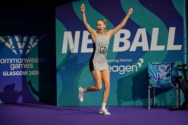 New Zealand Silver Ferns v Uganda Netball Carys Stythe of New Zealand runs onto the court, New Zealand Silver Ferns v Trinidad & Tobago, pool B netball match of the 2026 Glasgow Commonwealth Games at OVO Hydro, Glasgow, Scotland on Thursday 30 July 2026. Photo: Jayne Russell Glasgow Scotland Copyright: xx