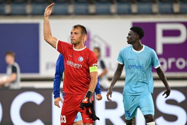 KAA Gent v LNZ Cherkasy - UEFA Conference League GENT, BELGIUM - JULY 30 : Players of KAA Gent celebrating with Roef Davy goalkeeper of KAA Gent after the penalties shoot out win during the UEFA Conference League 2026 27 second qualifying round second leg between KAA Gent and LNZ Cherkasy on July 30, 2026 in Gent, Belgium, 30 07 2026 Gent Belgium  Copyright: xNicoxVereeckenx