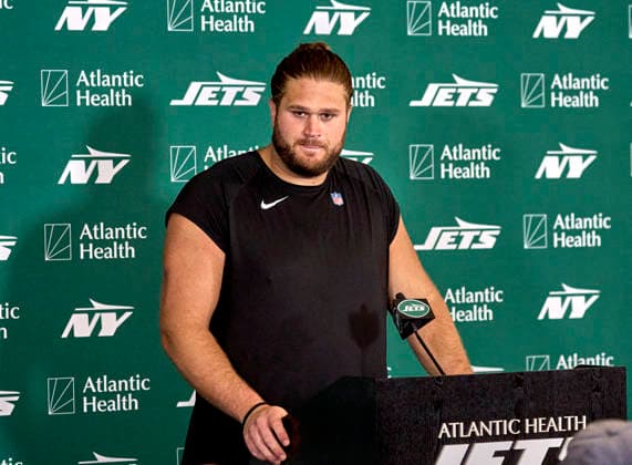 New York Jets offensive linemen Joe Tippmann (66) during press conference, PK, Pressekonferenz at training camp at the Atlantic Health Jets Training Center, Florham Park, New Jersey. CSM Florham Park United States - ZUMAc04_ 20260730_zma_c04_043 Copyright: xDuncanxWilliamsx