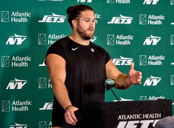 New York Jets offensive linemen Joe Tippmann (66) during press conference, PK, Pressekonferenz at training camp at the Atlantic Health Jets Training Center, Florham Park, New Jersey. CSM Florham Park United States - ZUMAc04_ 20260730_zma_c04_045 Copyright: xDuncanxWilliamsx
