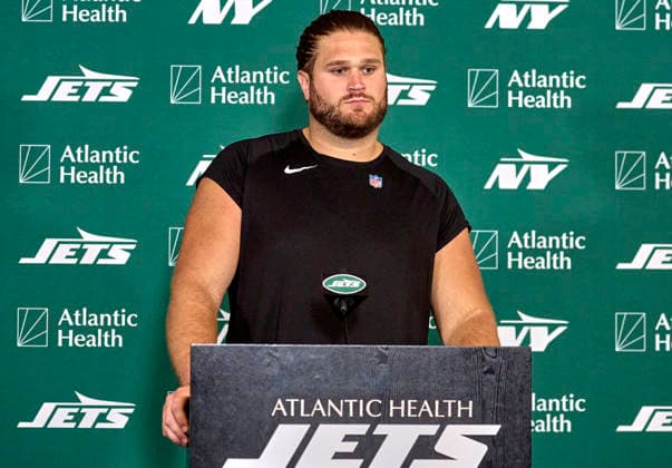 New York Jets offensive linemen Joe Tippmann (66) during press conference, PK, Pressekonferenz at training camp at the Atlantic Health Jets Training Center, Florham Park, New Jersey. CSM NFL, American Football Herren, USA 2026: NY Jets Training Camp JUL 30  - ZUMAc04_ 20260730_zma_c04_044 Copyright: xDuncanxWilliamsx