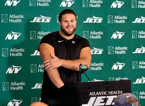New York Jets offensive linemen Joe Tippmann (66) during press conference, PK, Pressekonferenz at training camp at the Atlantic Health Jets Training Center, Florham Park, New Jersey. CSM NFL, American Football Herren, USA 2026: NY Jets Training Camp JUL 30  - ZUMAc04_ 20260730_zma_c04_046 Copyright: xDuncanxWilliamsx