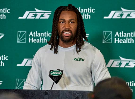 New York Jets wide receiver Omar Cooper, Jr. (83) during press conference, PK, Pressekonferenz at training camp at the Atlantic Health Jets Training Center, Florham Park, New Jersey. CSM NFL, American Football Herren, USA 2026: NY Jets Training Camp JUL 30  - ZUMAc04_ 20260730_zma_c04_050 Copyright: xDuncanxWilliamsx