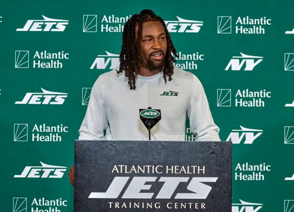 New York Jets wide receiver Omar Cooper, Jr. (83) during press conference, PK, Pressekonferenz at training camp at the Atlantic Health Jets Training Center, Florham Park, New Jersey. CSM Florham Park United States - ZUMAc04_ 20260730_zma_c04_058 Copyright: xDuncanxWilliamsx