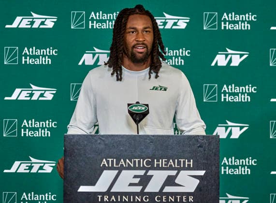 New York Jets wide receiver Omar Cooper, Jr. (83) during press conference, PK, Pressekonferenz at training camp at the Atlantic Health Jets Training Center, Florham Park, New Jersey. CSM Florham Park United States - ZUMAc04_ 20260730_zma_c04_060 Copyright: xDuncanxWilliamsx