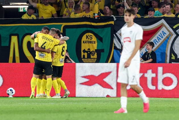 30.07.2026, Katowice Liga Konferencji UEFA sezon 2026 27 runda II kwalifikacji, GKS Katowice - MSK Zilina - UEFA Conference League football Match season 2026 27 round II qualification GKS Katowice - MSK Zilina Nz. Adam Zrelak radosc GKS Fot. Michal Chwieduk Arena Akcji NEWSPIX.PL --- newspix.pl POLAND OUT! 
