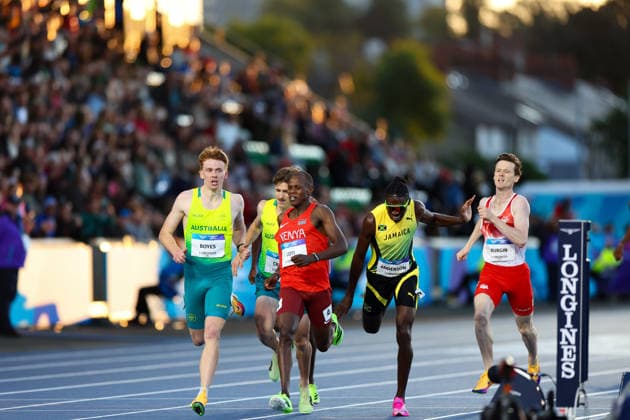 RECORD DATE NOT STATED 30th July 2026; Glasgow, Scotland; 2026 Commonwealth Games, Day Eight; Scotstoun Stadium Athletics, Mens 800m SF, Kelvin Loti (KEN) wins from Luke Boyes (AUS) and Navasky Anderson (JAM) RogerxEvans