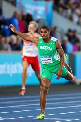 RECORD DATE NOT STATED 30th July 2026; Glasgow, Scotland; 2026 Commonwealth Games, Day Eight; Scotstoun Stadium Athletics, Mens Decathlon 400m, Jami Schlueter (NGR) was second in RogerxEvans
