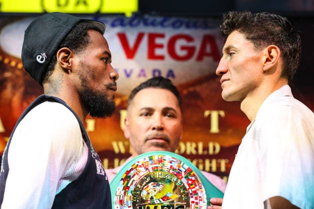 July 30, 2026: (L-R) Lightweights Lamont Roach Jr. and William Zepeda face-off on stage during the press conference, PK, Pressekonferenz for the Roach Jr. vs Zepeda event at the Skybox Lounge inside the Virgin Hotels on July 30, 2026 in Las Vegas, NV. CSM. Boxing 2026: Roach Jr. Vs Zepeda JUL 30  - ZUMAc04_ 20260730_zma_c04_081 Copyright: xChristopherxTrimx